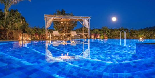 Luxury Villa Kalithea with private pool and stunning night view – Ideal for Airbnb stays in Greece.